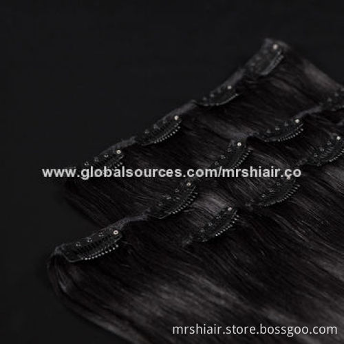 22-inch 1# Jet Black Thick Brazilian Clip-in Human Remy Hair Extensions, Wefted, 7pcs/Set